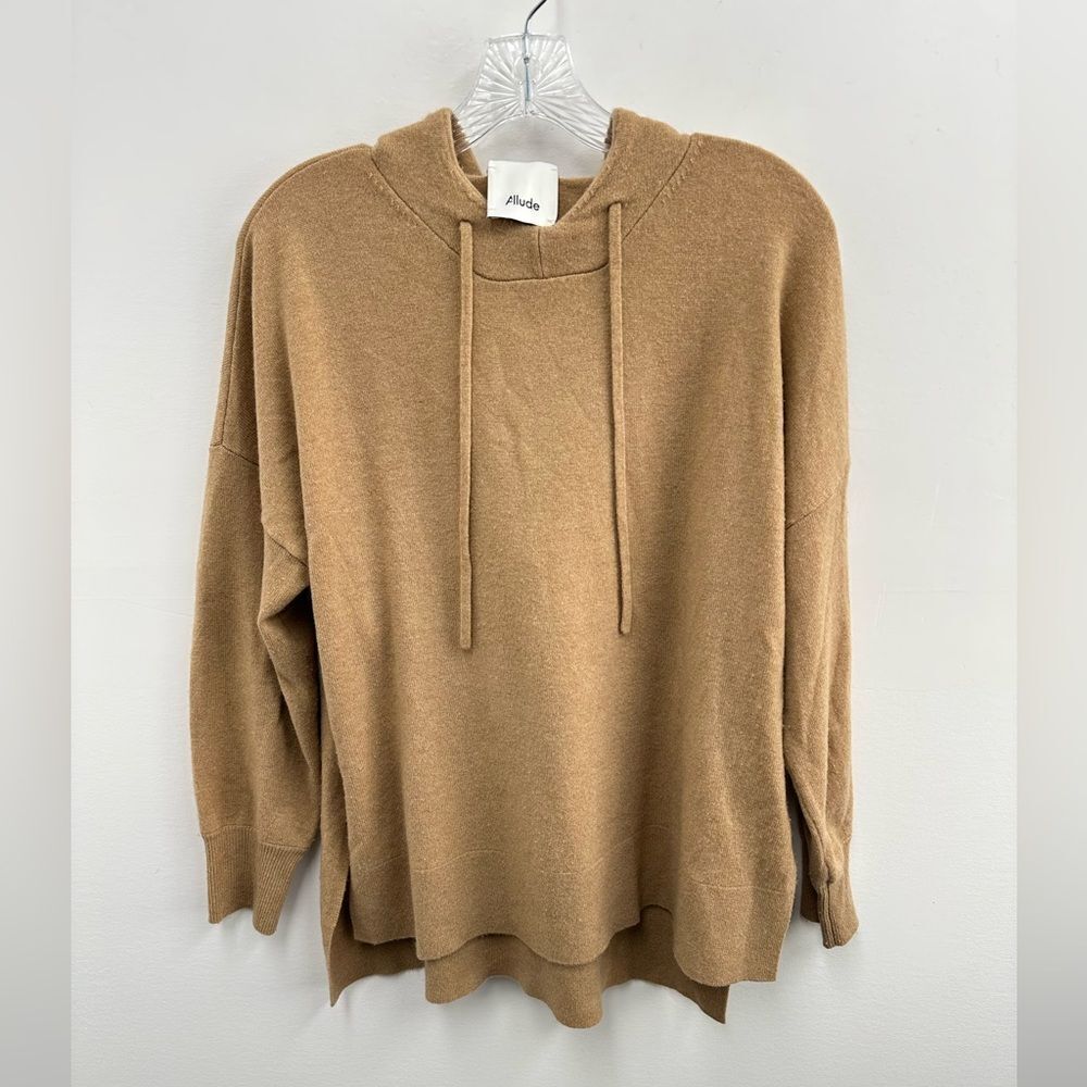 Allude Virgin Wool Cashmere Blend Hooded Knit Pullover Sweater Size S
